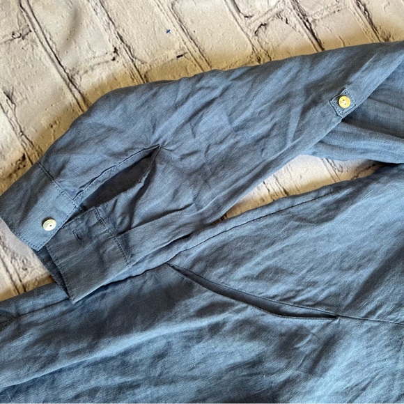 Sigrid Olsen Blue Long Linen Lagenlook Top Button Down Shirt Medium Pockets - Picture 2 of 14